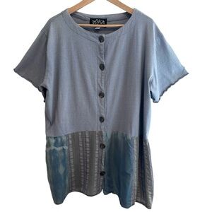 Cachaca Womens Tunic Top Size 1X Cotton Blue Boho Flowy Artsy Cotton Earthy